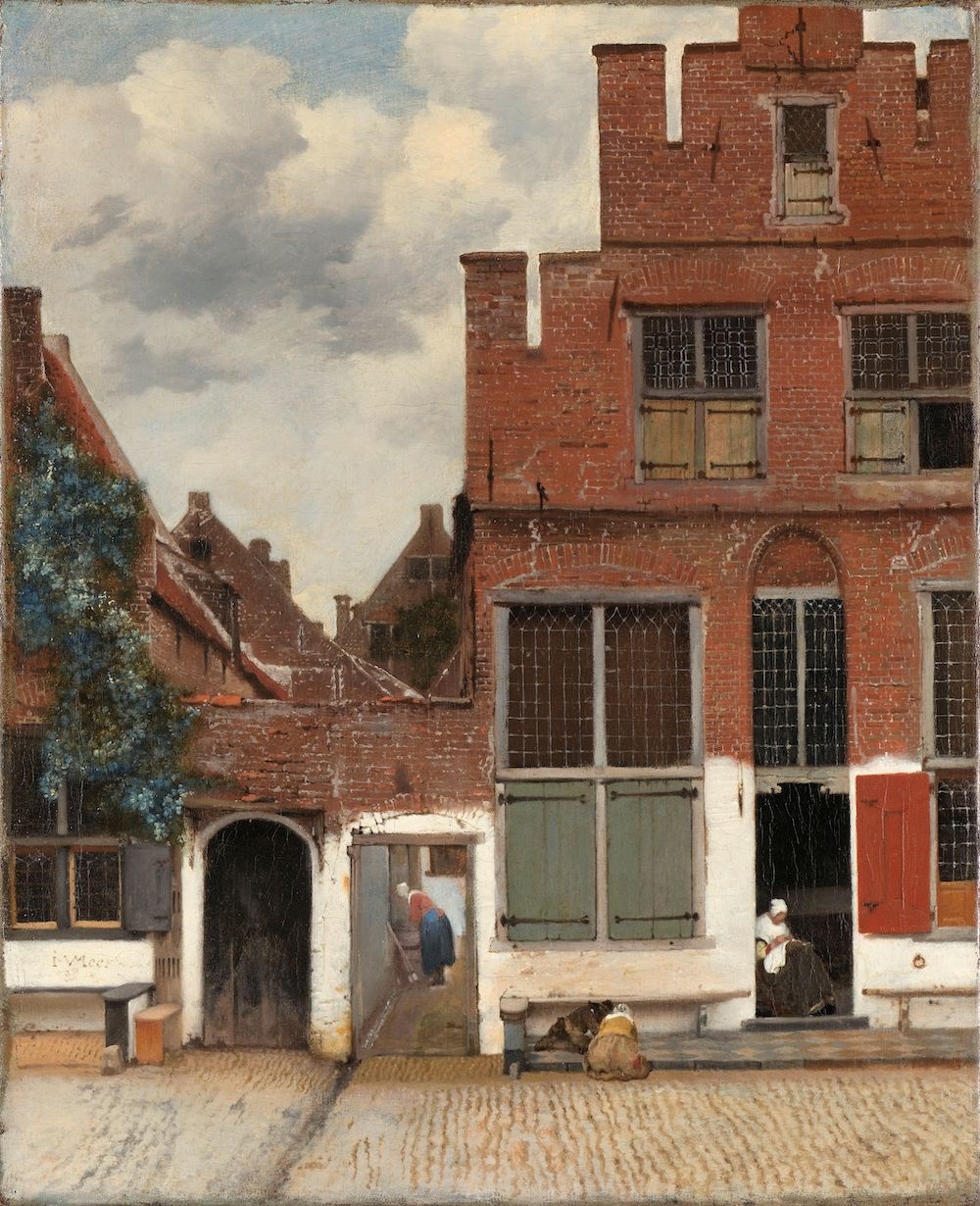 Johannes Vermeer - Het straatje 70x90cm, Rijksmuseum, premium print, print op canvas, oude meester afbeelding