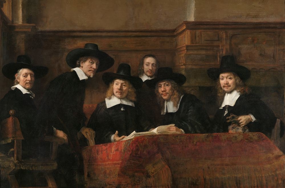 Rembrandt van Rijn - De Staalmeesters 90x60cm, Rijksmuseum, premium print, print op canvas, oude meester afbeelding