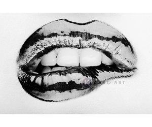 Afbeelding op acrylglas - Metallic lippen , zwart/wit - Karo-art