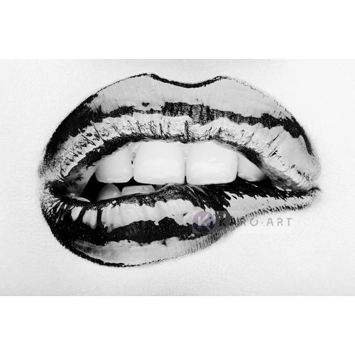 Karo-art Afbeelding op acrylglas - Metallic lippen , zwart/wit