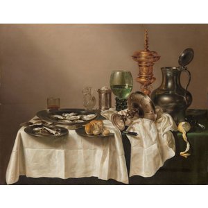 Willem Claesz. Heda - Stilleven met vergulde bokaal 90x70cm, Rijksmuseum, premium print, print op canvas, oude meester
