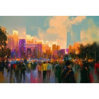 Karo-art Afbeelding op acrylglas - Zonsondergang in het park, print op acrylglas