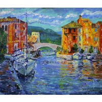 Karo-art Schilderij - Port Grimaud, Frankrijk, Multikleur , 2 maten ,Print op canvas , Wanddecoratie