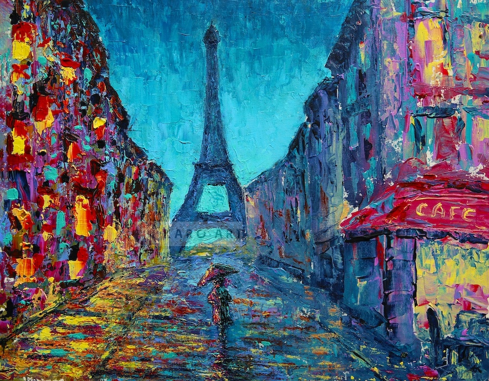 Schilderij - Kleurrijk Parijs, Multikleur , 2 maten , print op canvas , Wanddecoratie afbeelding