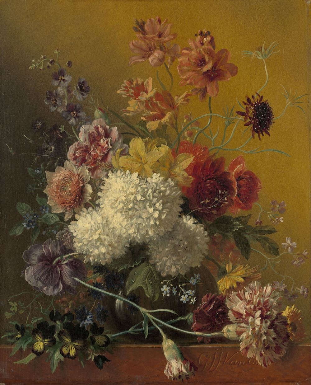 Georgius Jacobus Johannes van Os - Stilleven met bloemen, 70x90cm, Rijksmuseum, print op canvas, premium print afbeelding