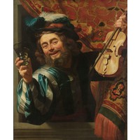 Gerard van Honthorst - Een vrolijke vioolspeler 60x90cm, Rijksmuseum, oude meester, print op canvas, premium print Gerard van Honthorst - Een vrolijke vioolspeler 60x90cm, Rijksmuseum, oude meester, print op canvas, premium print