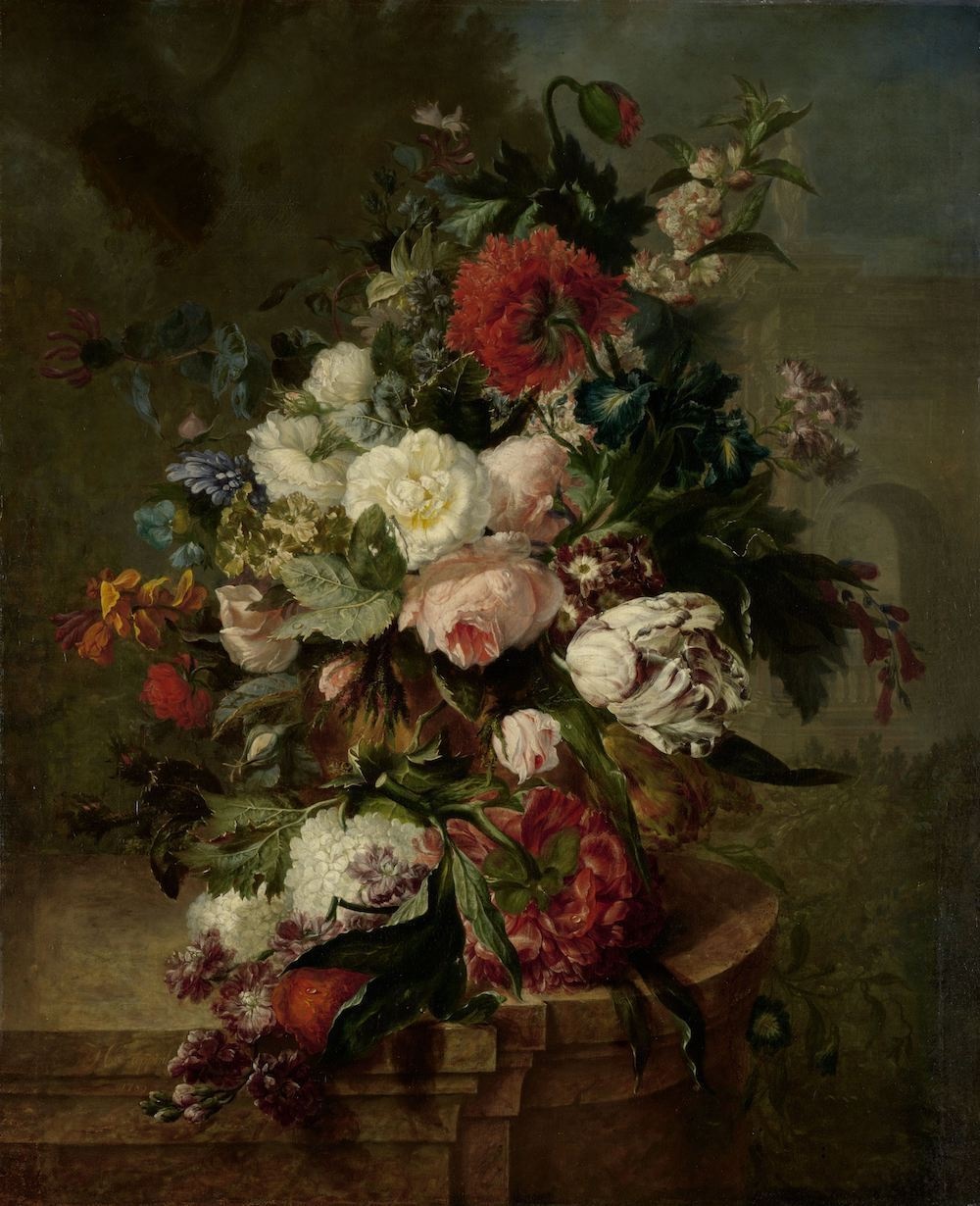 Harmanus Uppink - Stilleven met bloemen 60x90cm, Rijksmuseum, print op canvas, premium print, oude meester afbeelding