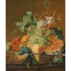 Jan van Huysum - Stilleven met fruit 70x90cm, Rijksmuseum, premium print, print op canvas