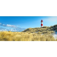 Karo-art Schilderij - Vuurtoren, blauw/groen/rood, 2 maten , print op canvas, premium print