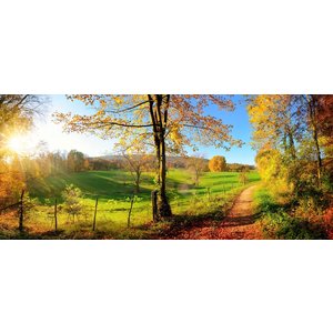 Karo-art Schilderij - Herfst, panorama, groen,blauw ,2 maten , `premium Print