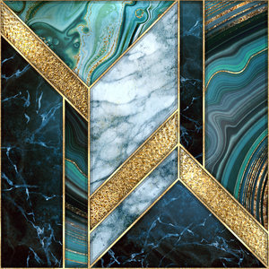 Karo-art Schilderij - In het wit, goud en groen, marmer, 3 maten , canvas , Wanddecoratie Karo-art Schilderij - In het wit, goud en groen, marmer, 3 maten , canvas , Wanddecoratie