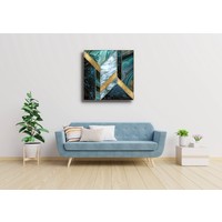 Karo-art Schilderij - In het wit, goud en groen, marmer, 3 maten , canvas , Wanddecoratie