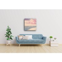 Karo-art Schilderij - Noordzee in pastel kleuren, Roze Blauw wit , 3 maten , premium print