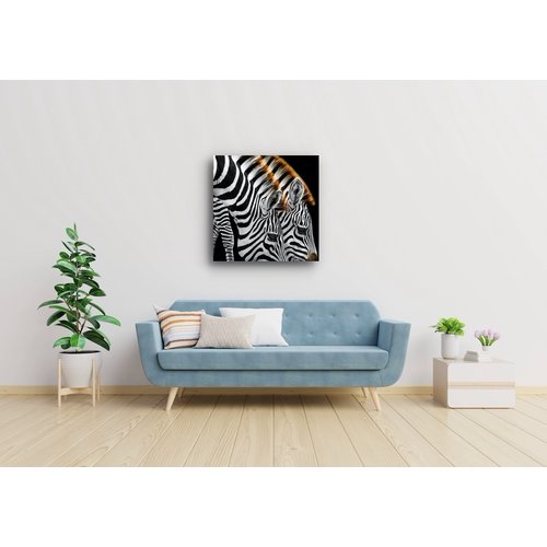 Karo-art Schilderij - Drinkende zebra's  , Zwart wit , 3 maten , Premium Print