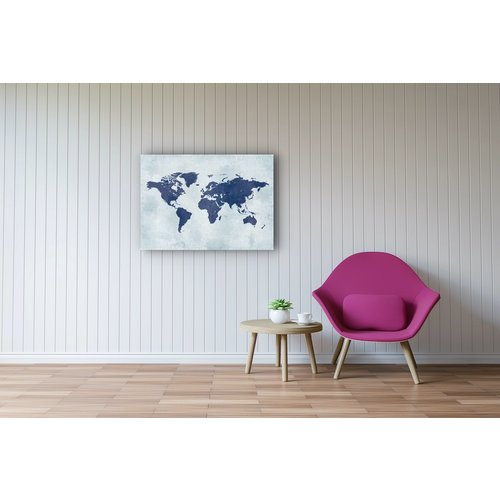 Karo-art Schilderij - Blauwe wereld, Wereldkaart, Blauw, 2 maten, Premium print