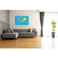 Karo-art Schilderij - Geometrische wereldkaart, Gekleurde continenten, 2 maten, Premium print