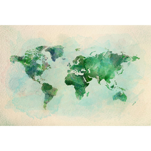 Karo-art Schilderij - Groene wereldkaart, 2 maten, Premium print