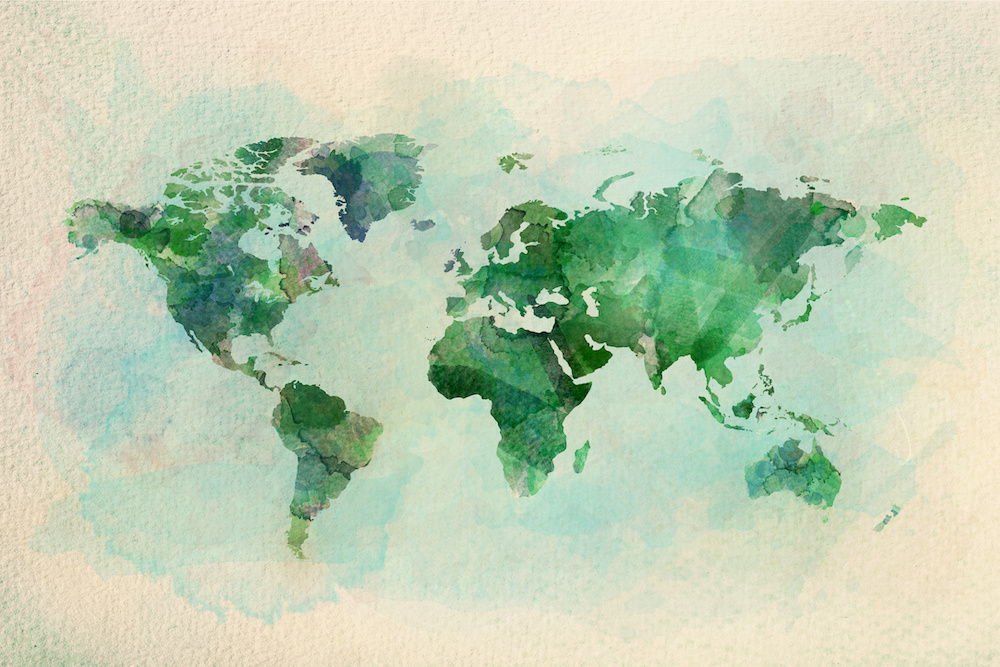 Schilderij - Groene wereldkaart, 2 maten, Premium print afbeelding