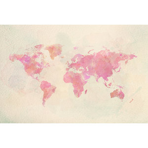 Karo-art Schilderij - Roze wereld in Aquarel,  2 maten, Premium print