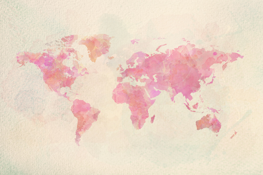 Schilderij - Roze wereld in Aquarel, 2 maten, Premium print afbeelding