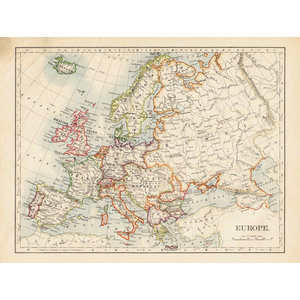 Karo-art Schilderij - Ouderwetse kaart van Europa,  2 maten, Premium print