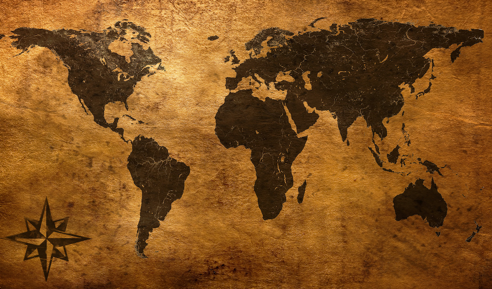 Schilderij - Oude wereldkaart, 120x70, Premium print afbeelding
