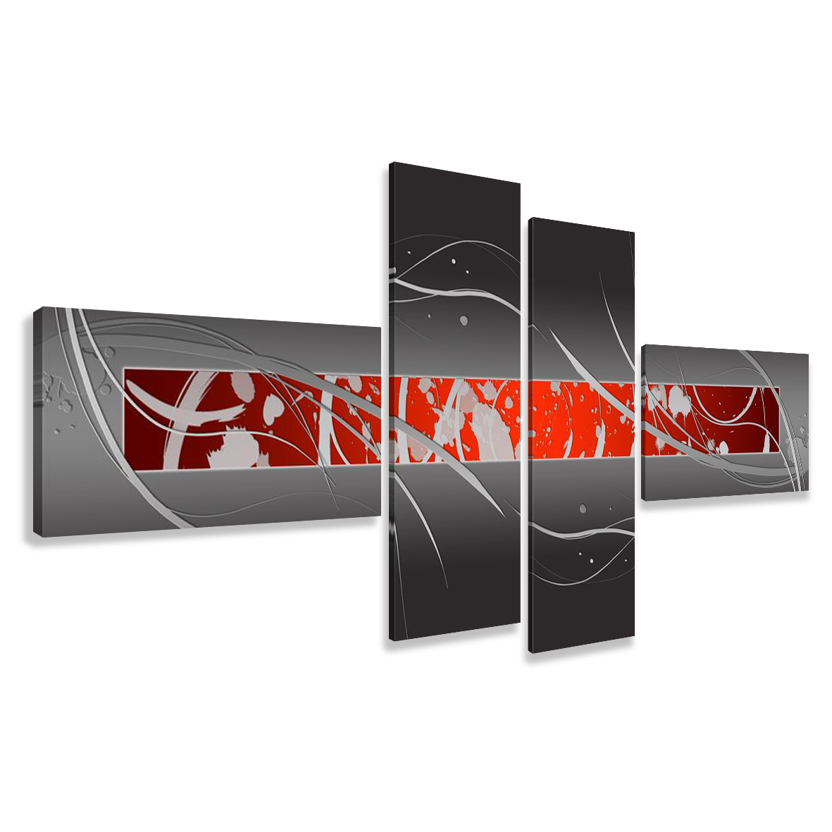 Schilderij - Abstract in het rood, 4luik, 195x80cm, wanddecoratie