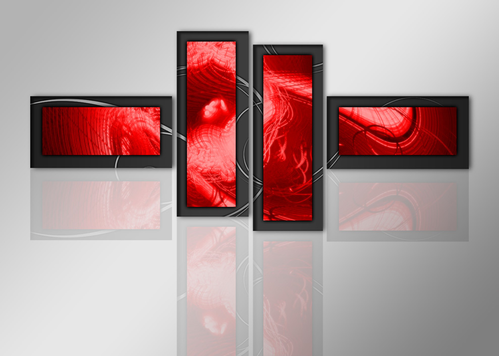Schilderij - Abstract rood in het kader, 4luik, 195x80cm, wanddecoratie afbeelding