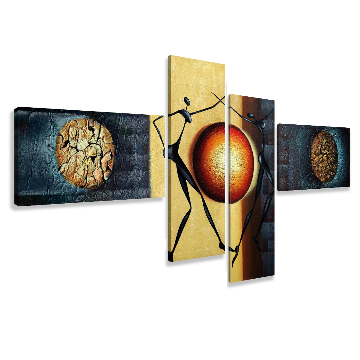 Schilderij - Abstracte dans rond de aarde, 4luik, 195x80cm, wanddecoratie afbeelding