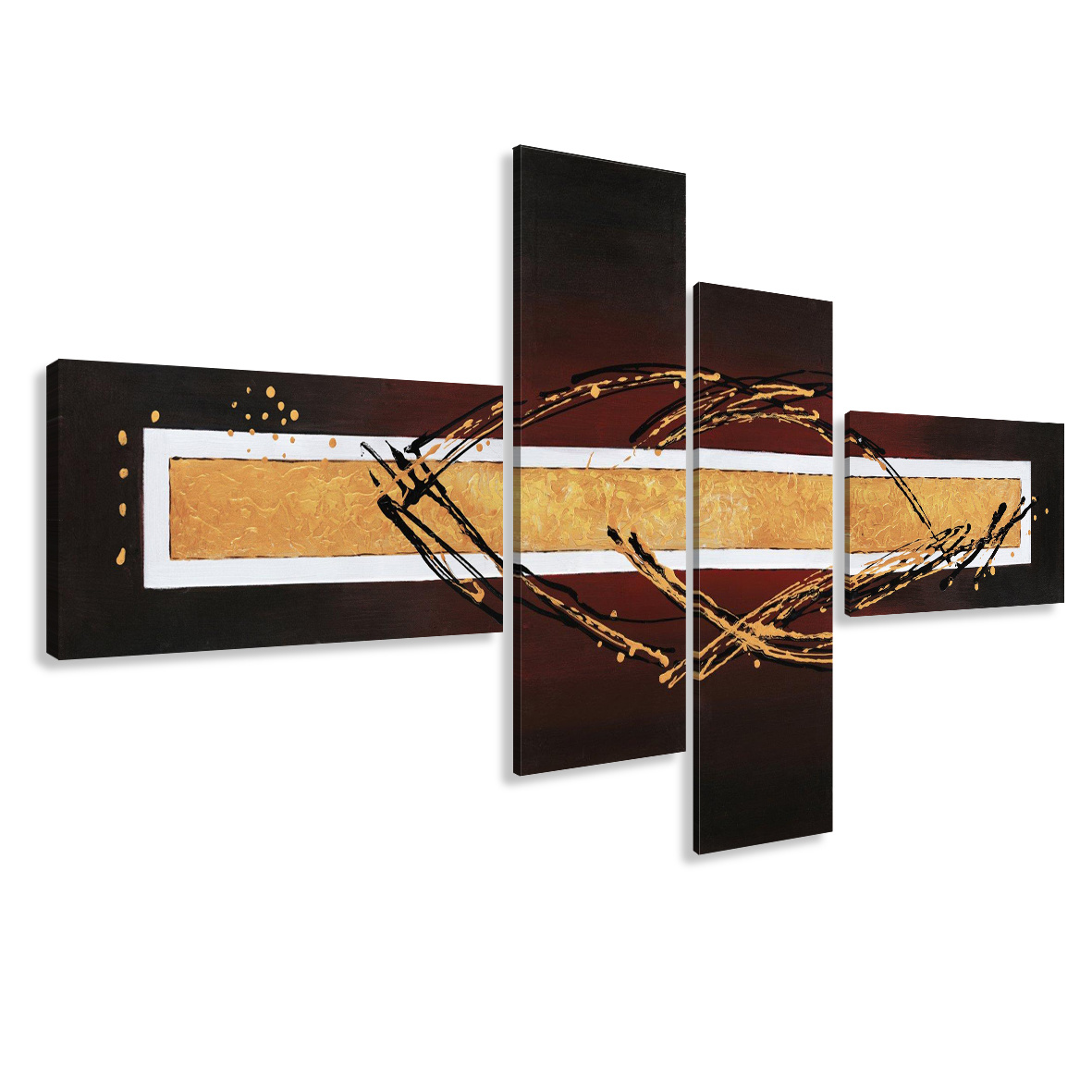 Schilderij - Abstract met krullen, 4luik, 195x80cm, wanddecoratie afbeelding