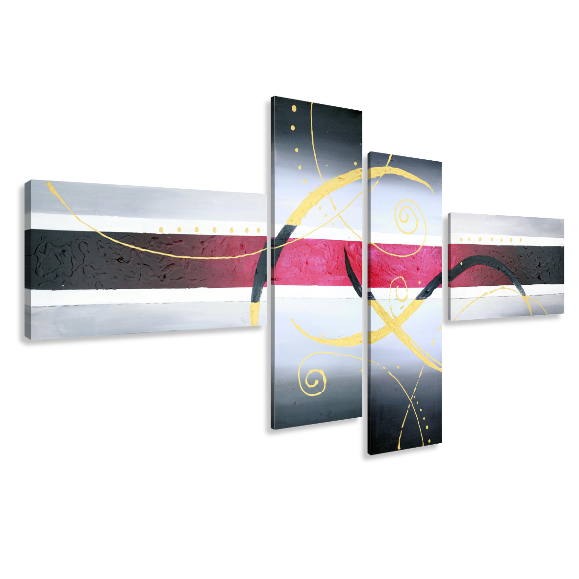 Schilderij - Roze in het kader, abstract, 4luik, 195x80cm, wanddecoratie afbeelding