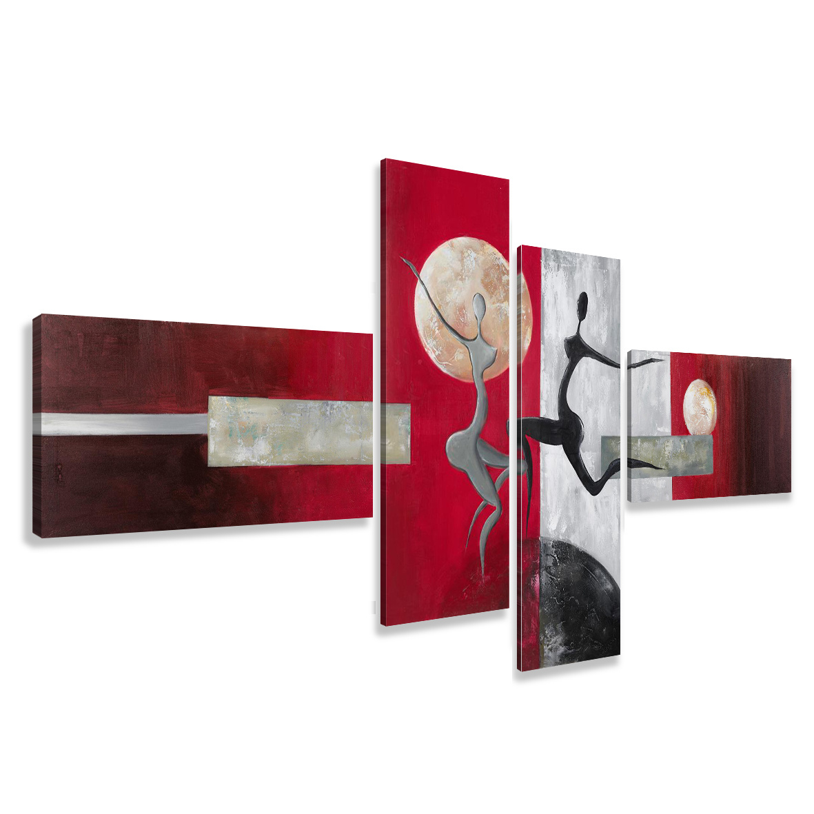 Schilderij - Dans in het heelal, abstract, 4luik, 195x80cm, wanddecoratie afbeelding