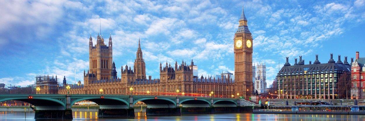 Schilderij - The Big Ben, Londen , panorama, premium print, 2 maten afbeelding