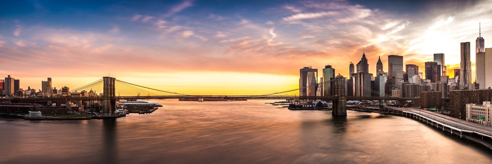 Schilderij -Brooklyn Bridge, NYC, panorama, 2 maten afbeelding