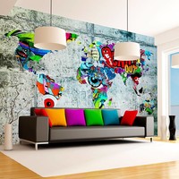 Fotobehang - Wereldkaart - Graffiti , 350x245 cm Fotobehang - Wereldkaart - Graffiti , 350x245 cm