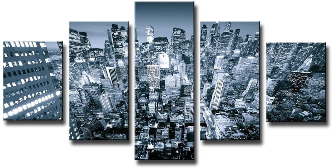 Schilderij - New York in zwart en wit, 5 luik, 160x80cm afbeelding