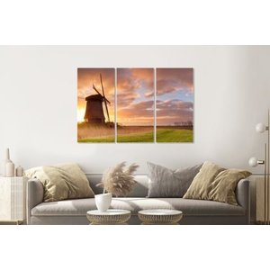 Karo-art Schilderij - Nederlandse ochtend, 3 luik, premium print