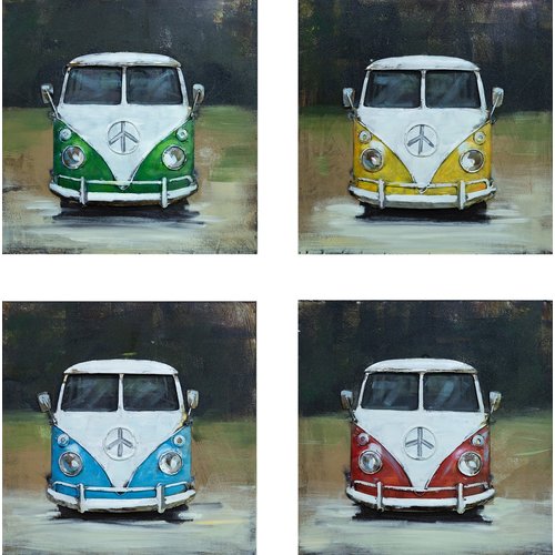 los van bevroren Botanist Schilderij - Metaalschilderij - Volkswagen bus T1, set van 4 x 40x40cm -  Karo-art VOF