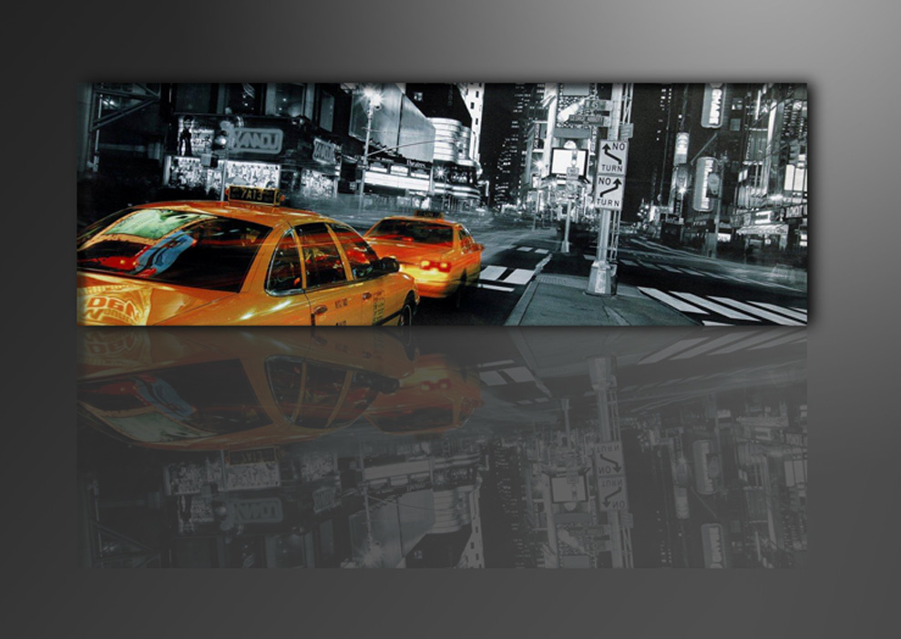 Schilderij - Taxi in New Yok, USA, 120x40cm. Incl. haakjes om op te hangen afbeelding