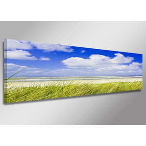 Schilderij - Het strand, Noordzee, 120x40cm.  Incl haakjes om op te hangen