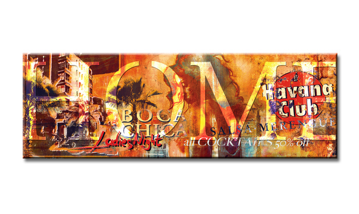 Schilderij - HOME, Havanna club, 120x40cm. Incl haakjes om op te hangen afbeelding