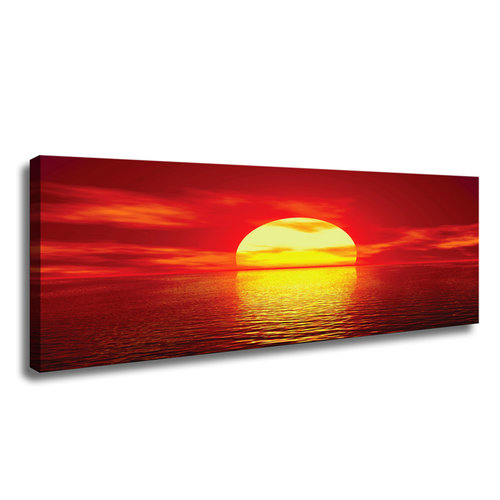 Schilderij - Zonsondergang,   120x40cm.  Rood en geel