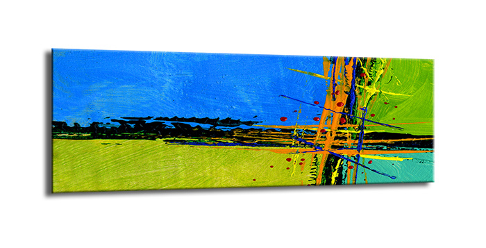 Schilderij - Abstract in blauw en groen 120x40cm. Print van handgeschilderd Schilderij - Abstract in blauw en groen 120x40cm. Print van handgeschilderd