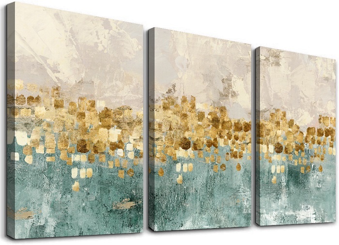 Schilderij - Abstract in het weiland, 120x80 cm. 3 luik, wanddecoratie afbeelding