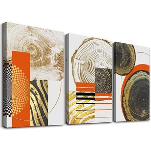 Schilderij - Houtnerf in abstracte vormen,    120x80 cm.  3 luik, wanddecoratie Schilderij - Houtnerf in abstracte vormen,    120x80 cm.  3 luik, wanddecoratie