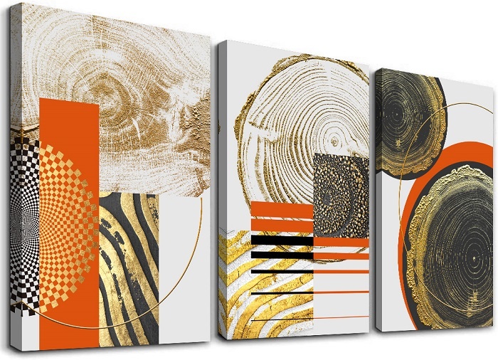 Schilderij - Houtnerf in abstracte vormen, 120x80 cm. 3 luik, wanddecoratie afbeelding
