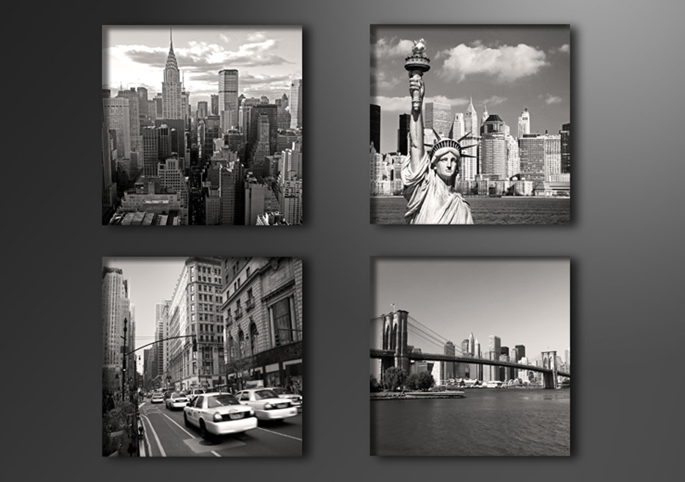 Schilderij - New York City, USA, 4x 20cm. 4 delen, wanddecoratie afbeelding