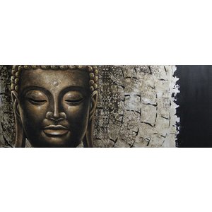 Schilderij - Handgeschilderd - Het gezicht van Boeddha, 150x60cm