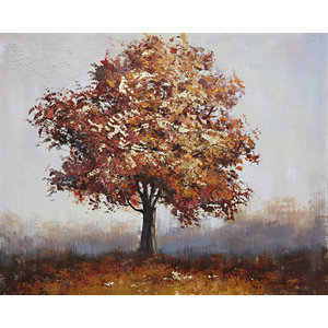 Schilderij - Handgeschilderd - Boom, in alle eenzaamheid, olieverf, 100x100 cm.