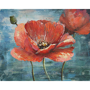 Schilderij - Handgeschilderd - Klaprozen, olieverf, 80x80cm. Schilderij - Handgeschilderd - Klaprozen, olieverf, 80x80cm.